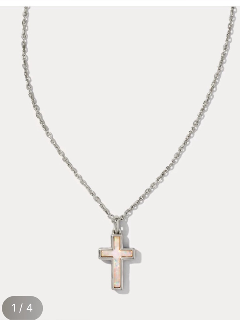 Kendra Scott Cross Silver Pendant Necklace in White Lab Opal